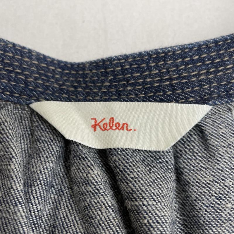 ケレン Kelen ワンピース ひざ丈スカート インディゴ デニム 7分袖 ワンピース ミディ丈 ひざ丈 ボタン ウエストリボン XS 無地 インディゴ / インディゴ / Indigo レディース USED 古着 中古 50128078
