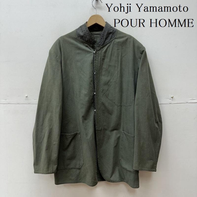 ヨウジヤマモトプールオム Yohji Yamamoto POUR HOMME ジャケット、上着 ジャンパー、ブルゾン 95ss バンドカラー マオカラー ジャケット 装飾 HB-J86-096 M カーキ / カーキ / khaki メンズ USED 古着 中古 50128085