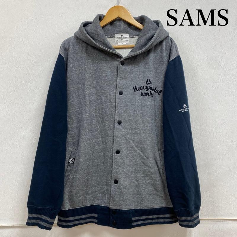 古着 USED パーカー 長袖 SHOP SAMS サムズ heavy metal works スナップ フーディー パーカー XL ロゴ、文字 X プリント X 刺繍 灰 / グレー / gray X 紺 / ネイビー / navy メンズ USED 古着 中古 50128111