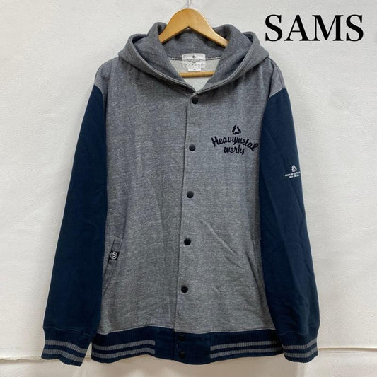 古着 USED パーカー 長袖 SHOP SAMS サムズ heavy metal works スナップ フーディー パーカー XL ロゴ、文字 X プリント X 刺繍 灰 / グレー / gray X 紺 / ネイビー / navy メンズ USED 古着 中古 50128111