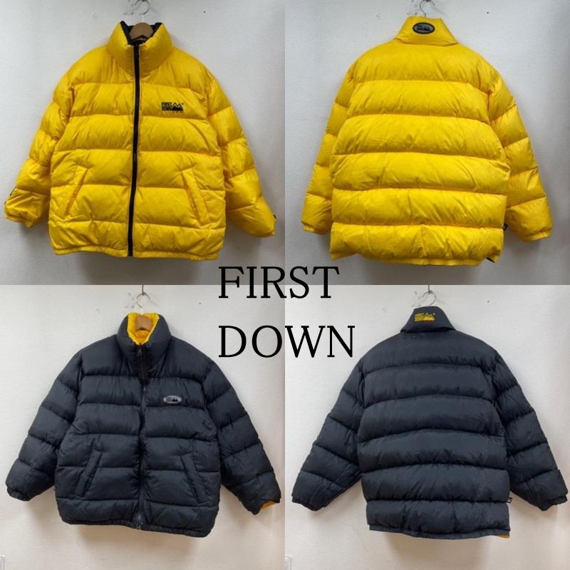 ファーストダウン FIRST DOWN ジャケット、上着 ダウンジャケット 90s リバーシブル フルジップアップ ロゴ 刺繍 ダウン スタンドカラー L ロゴ、文字 X 刺繍 黒 / ブラック / black X 黄 / イエロー / yellow メンズ USED 古着 中古 50128402