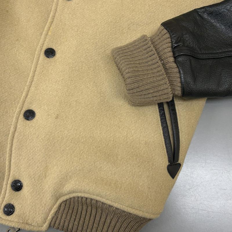 バル BAL ジャケット、上着 ジャンパー、ブルゾン ウール レザー コンビ 折り返しリブ スタジャン バーシティ ジャケット 黒 ブラック ベージュ M 黒 / ブラック / black X ベージュ / ベージュ / beige メンズ USED 古着 中古 50128421