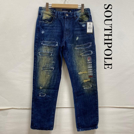 古着 USED パンツ デニム、ジーンズ SOUTHPOLE サウスポール 17121-3105 スリム ストレート クラッシュデニム ヴィンテージ加工 30インチ ダメージ加工 インディゴ / インディゴ / Indigo メンズ USED 古着 中古 50128537