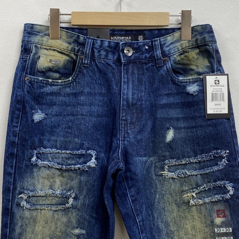 古着 USED パンツ デニム、ジーンズ SOUTHPOLE サウスポール 17121-3105 スリム ストレート クラッシュデニム ヴィンテージ加工 30インチ ダメージ加工 インディゴ / インディゴ / Indigo メンズ USED 古着 中古 50128537