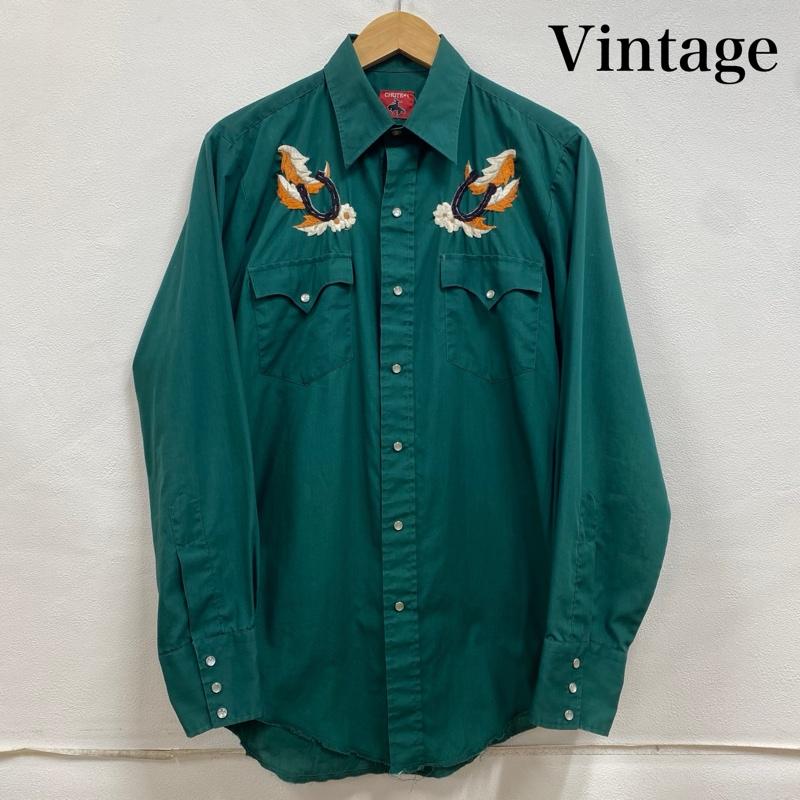 ヴィンテージ VINTAGE シャツ、ブラウス 長袖 CHUTE♯1 70’s 80 s ウェスタンシャツ ホースシュー 馬蹄 刺繍 - 刺繍 緑 / グリーン / green メンズ USED 古着 中古 50128602