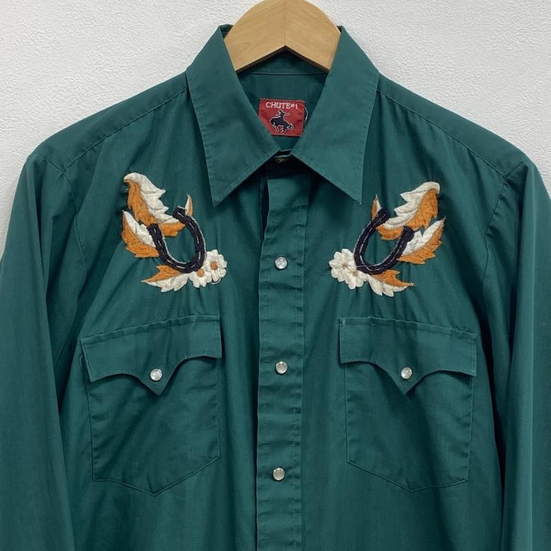 ヴィンテージ VINTAGE シャツ、ブラウス 長袖 CHUTE♯1 70’s 80 s ウェスタンシャツ ホースシュー 馬蹄 刺繍 - 刺繍 緑 / グリーン / green メンズ USED 古着 中古 50128602