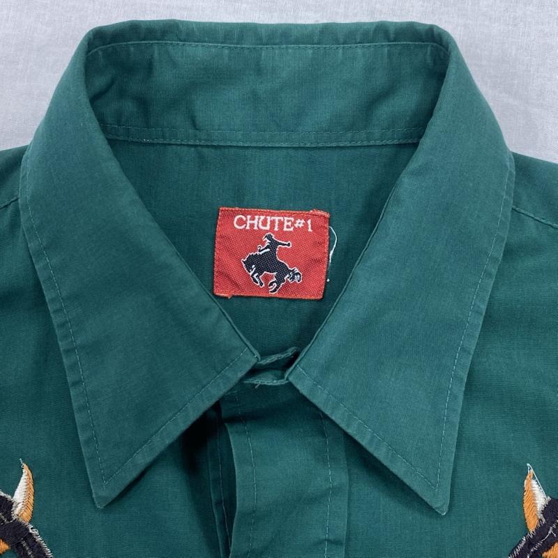 ヴィンテージ VINTAGE シャツ、ブラウス 長袖 CHUTE♯1 70’s 80 s ウェスタンシャツ ホースシュー 馬蹄 刺繍 - 刺繍 緑 / グリーン / green メンズ USED 古着 中古 50128602
