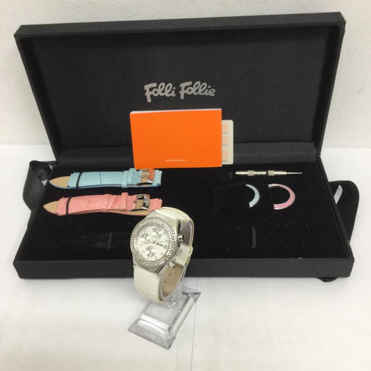 フォリフォリ Folli Follie 腕時計 アナログ（クォーツ式） Folli Follie チェンジウォッチ クオーツ 革ベルト F212CHR 白盤 - 黒 / ブラック / black レディース USED 古着 中古 50128609