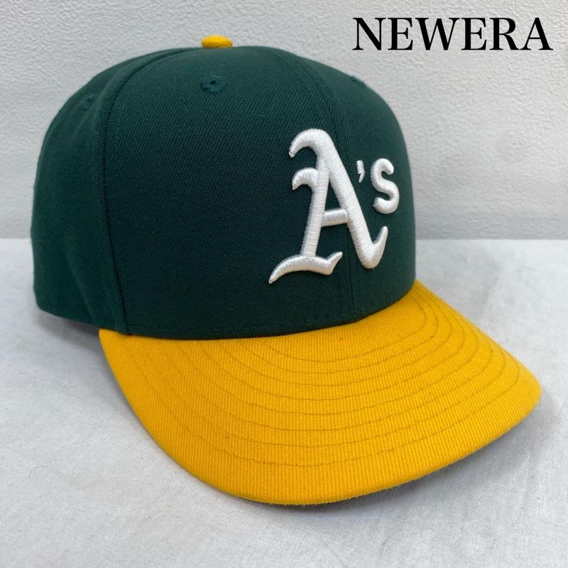 ニューエラ NEW ERA 帽子 キャップ 59FIFTY OFFICIAL ON-FIELD CAP MLB オークランド アスレチックス - ロゴ、文字 X 刺繍 緑 / グリーン / green X 黄 / イエロー / yellow X 白 / ホワイト / white X 黒 / ブラック / black メンズ USED 古着 中古 50128670