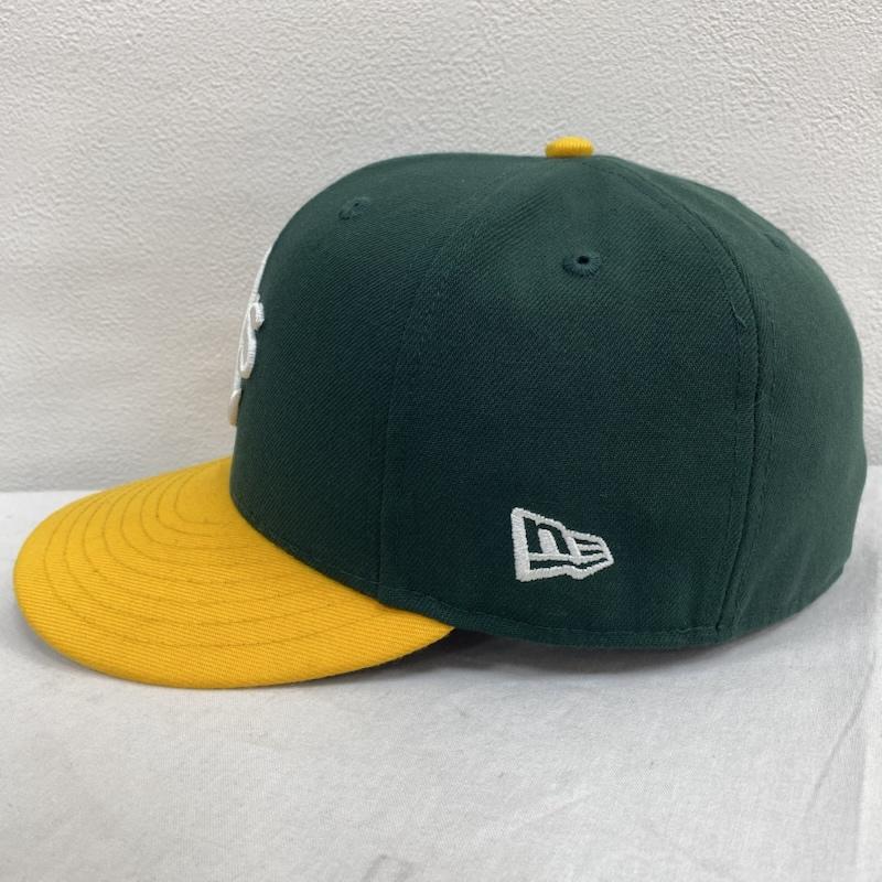ニューエラ NEW ERA 帽子 キャップ 59FIFTY OFFICIAL ON-FIELD CAP MLB オークランド アスレチックス - ロゴ、文字 X 刺繍 緑 / グリーン / green X 黄 / イエロー / yellow X 白 / ホワイト / white X 黒 / ブラック / black メンズ USED 古着 中古 50128670