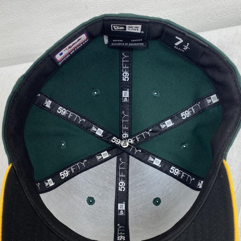 ニューエラ NEW ERA 帽子 キャップ 59FIFTY OFFICIAL ON-FIELD CAP MLB オークランド アスレチックス - ロゴ、文字 X 刺繍 緑 / グリーン / green X 黄 / イエロー / yellow X 白 / ホワイト / white X 黒 / ブラック / black メンズ USED 古着 中古 50128670