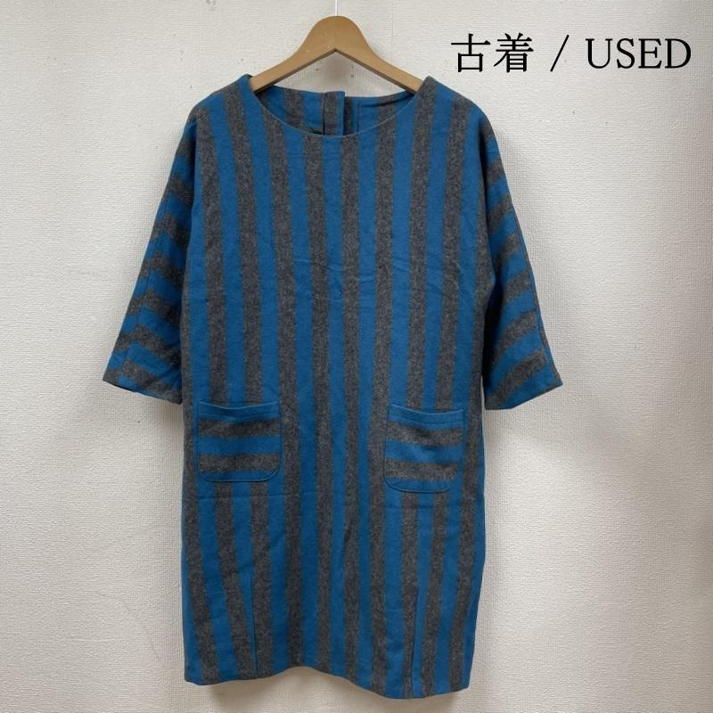 古着 USED ワンピース ひざ丈スカート fig London ティアード ワンピース ストライプ バックボタン ノーカラー 七分丈 FREE ストライプ 灰 / グレー / gray X 水色 / ライトブルー / レディース USED 古着 中古 50128676