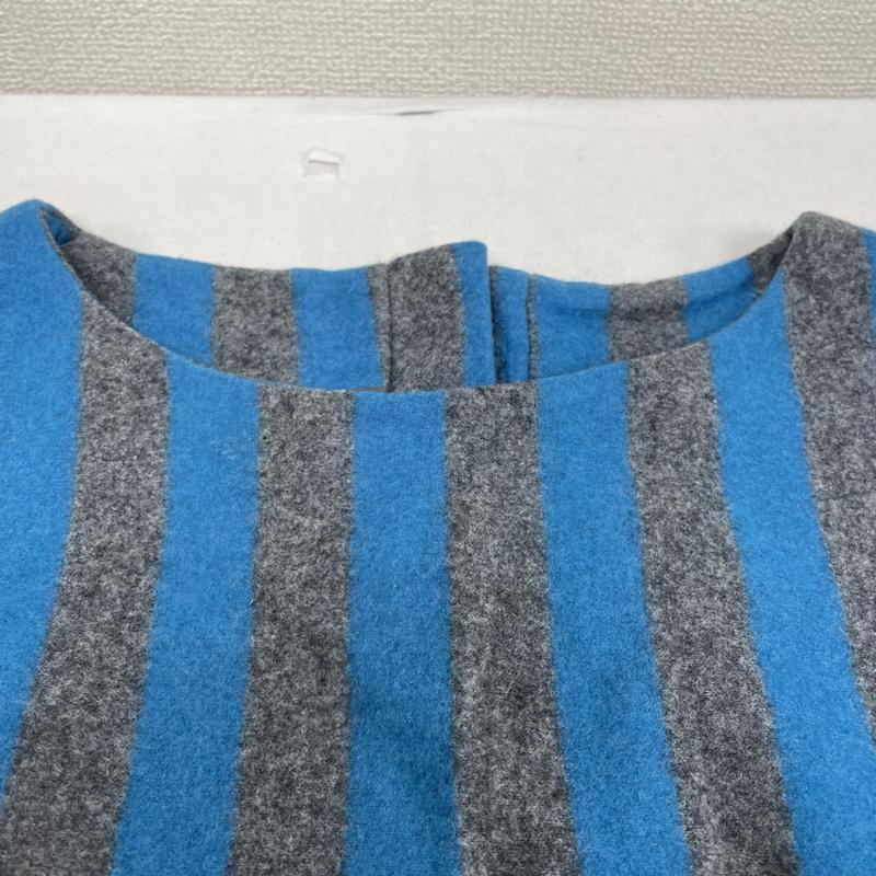 古着 USED ワンピース ひざ丈スカート fig London ティアード ワンピース ストライプ バックボタン ノーカラー 七分丈 FREE ストライプ 灰 / グレー / gray X 水色 / ライトブルー / レディース USED 古着 中古 50128676