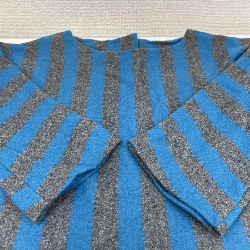 古着 USED ワンピース ひざ丈スカート fig London ティアード ワンピース ストライプ バックボタン ノーカラー 七分丈 FREE ストライプ 灰 / グレー / gray X 水色 / ライトブルー / レディース USED 古着 中古 50128676