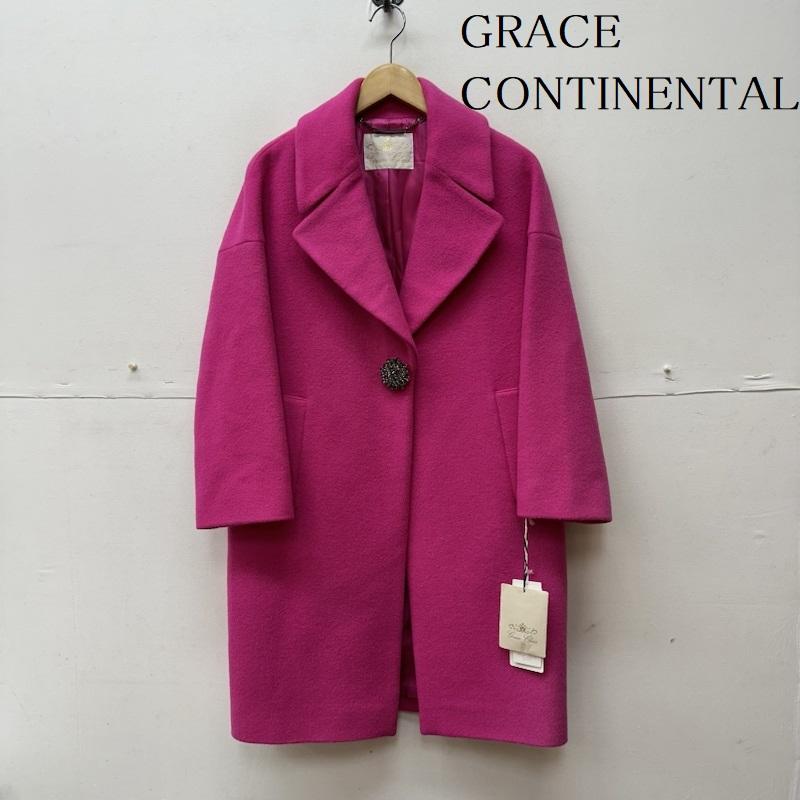 グレースコンチネンタル GRACE CONTINENTAL コート コート一般 ビジュー ボタン コクーン メルトン ロング コート 34 桃 / ピンク / pink レディース USED 古着 中古 50128758