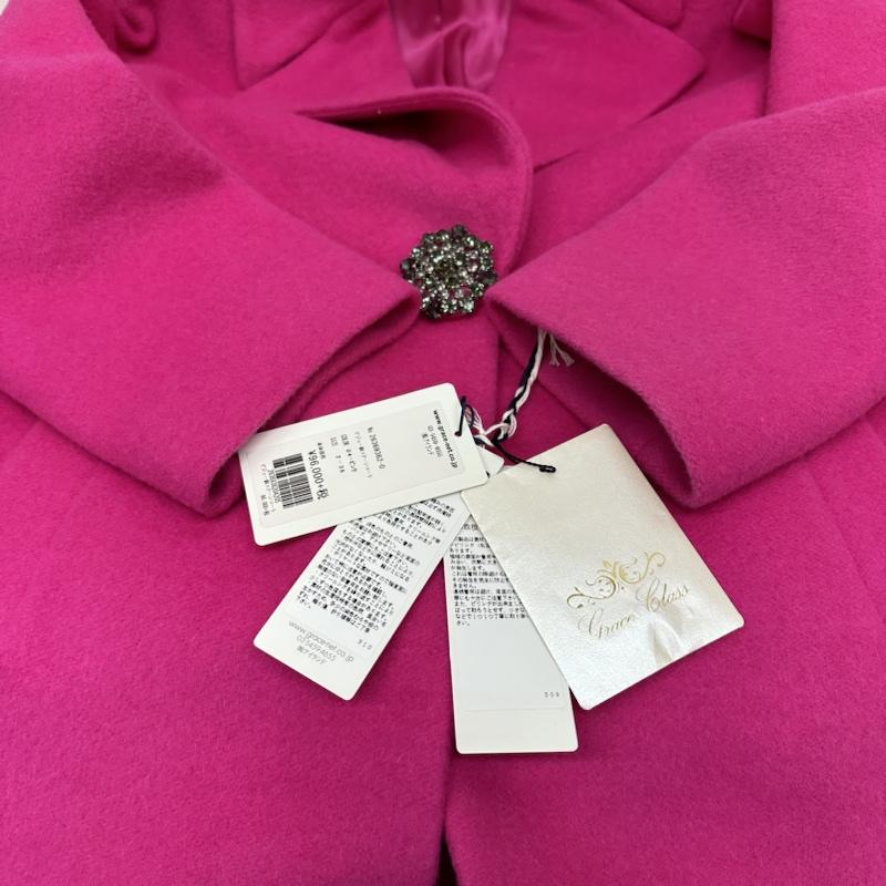 グレースコンチネンタル GRACE CONTINENTAL コート コート一般 ビジュー ボタン コクーン メルトン ロング コート 34 桃 / ピンク / pink レディース USED 古着 中古 50128758