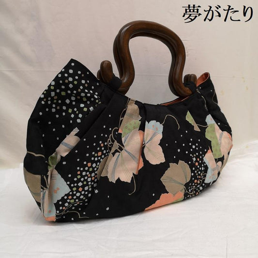 古着 USED ハンドバッグ ハンドバッグ 夢がたり 着物 リメイク バッグ バンブーハンドル 帯バッグ - 黒 / ブラック / black レディース USED 古着 中古 50128915