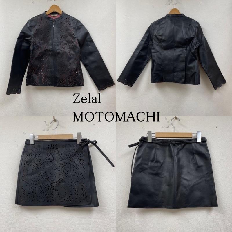 古着 USED セットアップ セットアップ Zelal MOTOMACHI 豚皮 リアルレザー ノーカラー ジャケット 巻き ラップスカート セットアップ 9号 レース柄 黒 / ブラック / black X 桃 / ピンク / pink レディース USED 古着 中古 50128925