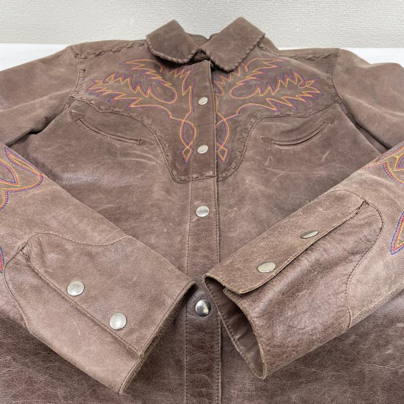 古着 USED ジャケット、上着 レザージャケット MARC LAURENT レザー ウエスタン シャツ ジャケット 本革 牛革 メキシコ製 ハンドメイド S 刺繍 X ネイティブ柄 茶 / ブラウン / brown レディース USED 古着 中古 50128935