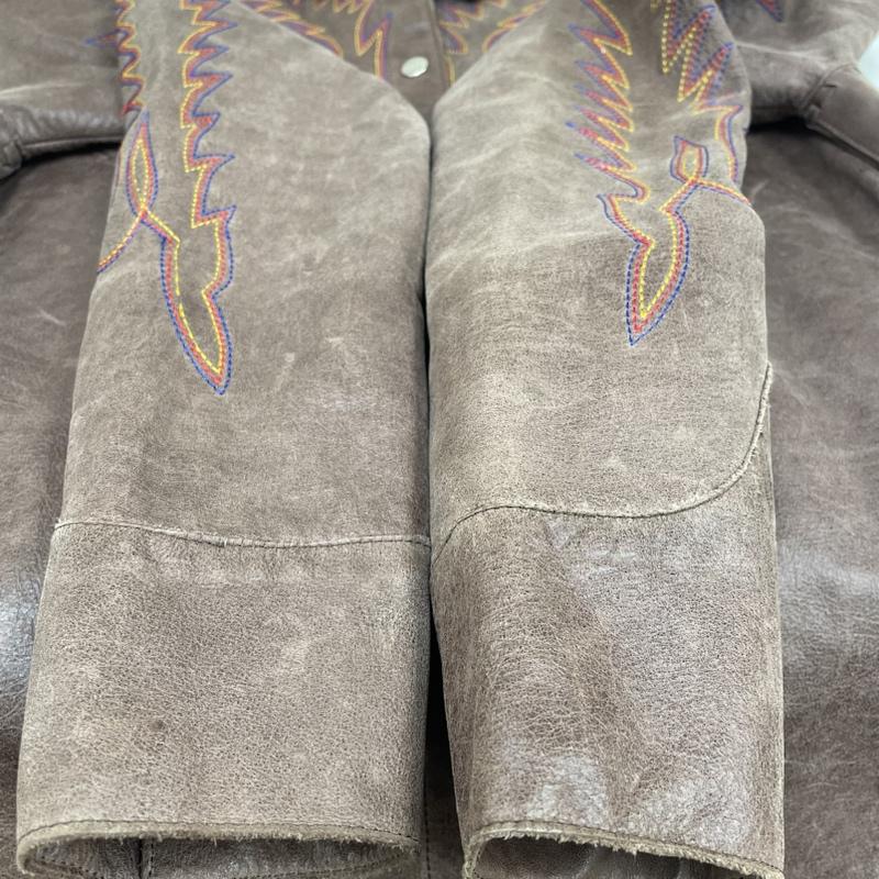 古着 USED ジャケット、上着 レザージャケット MARC LAURENT レザー ウエスタン シャツ ジャケット 本革 牛革 メキシコ製 ハンドメイド S 刺繍 X ネイティブ柄 茶 / ブラウン / brown レディース USED 古着 中古 50128935