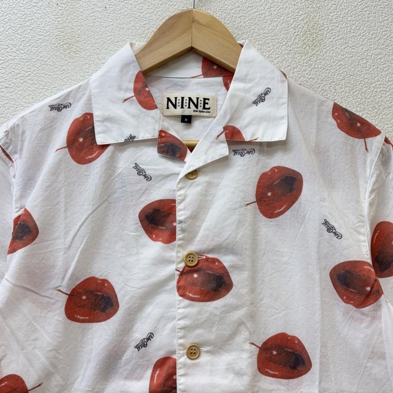 ナイン NINE シャツ、ブラウス 半袖 NRAW17-005 リップ チェリー ロゴ 総柄 オープンカラー 半袖 シャツ 白 赤 ホワイト レッド M 白 / ホワイト / white X 赤 / レッド / red メンズ USED 古着 中古 50129131