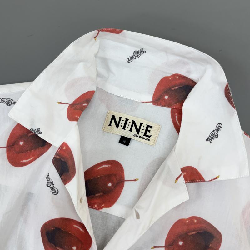 ナイン NINE シャツ、ブラウス 半袖 NRAW17-005 リップ チェリー ロゴ 総柄 オープンカラー 半袖 シャツ 白 赤 ホワイト レッド M 白 / ホワイト / white X 赤 / レッド / red メンズ USED 古着 中古 50129131
