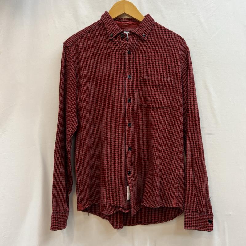 デラックス DELUXE シャツ、ブラウス 長袖 千鳥格子 フランネル ボタンダウンシャツ M 赤 / レッド / red メンズ USED 古着 中古 50129251
