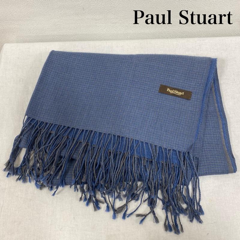 ポールスチュアート PAUL STUART マフラー マフラー ストール フリンジ 2WAY 千鳥格子 - 千鳥格子 青 / ブルー / blue X 灰 / グレー / gray メンズ USED 古着 中古 50129271