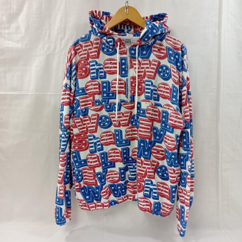 ヒステリックグラマー HYSTERIC GLAMOUR パーカー 長袖 HYSTERIC GLAMOUR ヒステリックグラマー 総柄 SHA-LA-LA柄 パイル地 ハーフZIP プルオーバー 01193CF07 FREE 総柄 白 / ホワイト / white X 青 / ブルー / blue X 赤 / レッド / red レディース USED 古着 中古 50129359