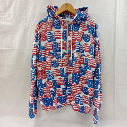 ヒステリックグラマー HYSTERIC GLAMOUR パーカー 長袖 HYSTERIC GLAMOUR ヒステリックグラマー 総柄 SHA-LA-LA柄 パイル地 ハーフZIP プルオーバー 01193CF07 FREE 総柄 白 / ホワイト / white X 青 / ブルー / blue X 赤 / レッド / red レディース USED 古着 中古 50129359