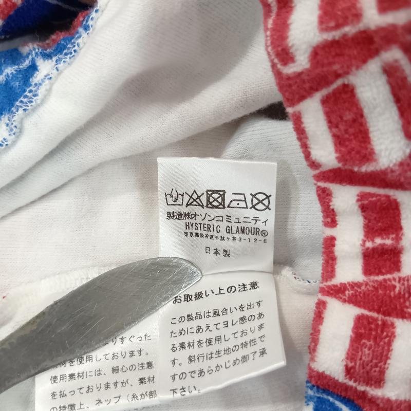 ヒステリックグラマー HYSTERIC GLAMOUR パーカー 長袖 HYSTERIC GLAMOUR ヒステリックグラマー 総柄 SHA-LA-LA柄 パイル地 ハーフZIP プルオーバー 01193CF07 FREE 総柄 白 / ホワイト / white X 青 / ブルー / blue X 赤 / レッド / red レディース USED 古着 中古 50129359