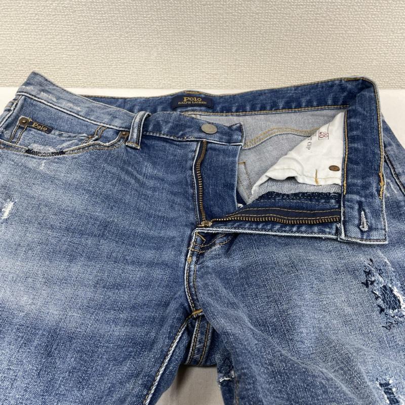 ポロラルフローレン POLO RALPH LAUREN パンツ デニム、ジーンズ スキニー パンツ デニム ジップフライ ジーンズ ジーパン カットオフ ダメージ加工 28インチ ロゴ、文字 インディゴ / インディゴ / Indigo レディース USED 古着 中古 50129365