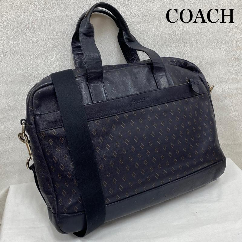 コーチ COACH ブリーフケース、書類かばん ブリーフケース、書類かばん 2WAY ビジネスバッグ ブリーフケース HUDSON BAG IN SMOOTH LEATHER レザー シボ革 - 総柄 X ロゴ、文字 紺 / ネイビー / navy メンズ USED 古着 中古 50129631