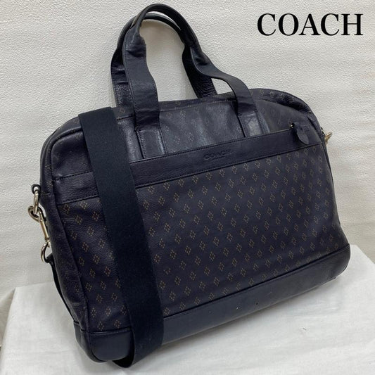 コーチ COACH ブリーフケース、書類かばん ブリーフケース、書類かばん 2WAY ビジネスバッグ ブリーフケース HUDSON BAG IN SMOOTH LEATHER レザー シボ革 - 総柄 X ロゴ、文字 紺 / ネイビー / navy メンズ USED 古着 中古 50129631