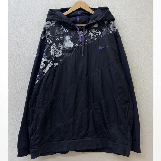 ナイキ NIKE パーカー 長袖 319157-010 ナイロン スウェット コンビ プルオーバー フーディ 長袖 パーカー 黒 ブラック ビッグサイズ - 黒 / ブラック / black メンズ USED 古着 中古 50129652