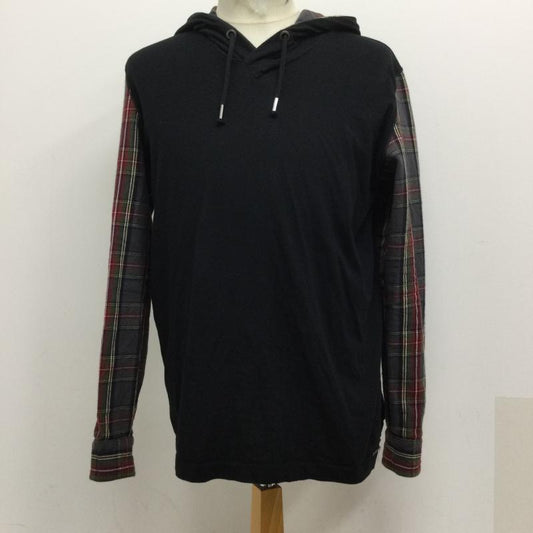 ディーゼル DIESEL パーカー 長袖 diesel パーカー プルオーバー　レイヤード風　袖チェック　切替 M チェック 黒 / ブラック / black X 灰 / グレー / gray メンズ USED 古着 中古 50129681