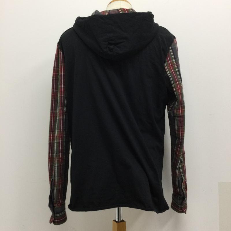 ディーゼル DIESEL パーカー 長袖 diesel パーカー プルオーバー　レイヤード風　袖チェック　切替 M チェック 黒 / ブラック / black X 灰 / グレー / gray メンズ USED 古着 中古 50129681