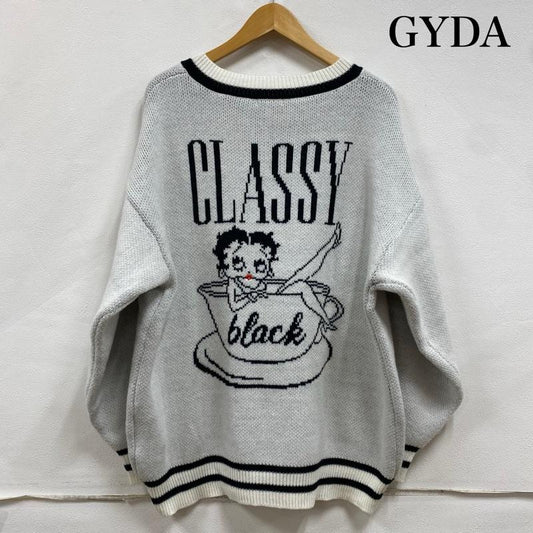 ジェイダ GYDA ニット、セーター 長袖 BETTY BOOP コラボ Vネック LOOSE ニット セーター リブライン 072452634701-01 FREE ロゴ、文字 X キャラクター 白 / ホワイト / white X 黒 / ブラック / black レディース USED 古着 中古 50129751