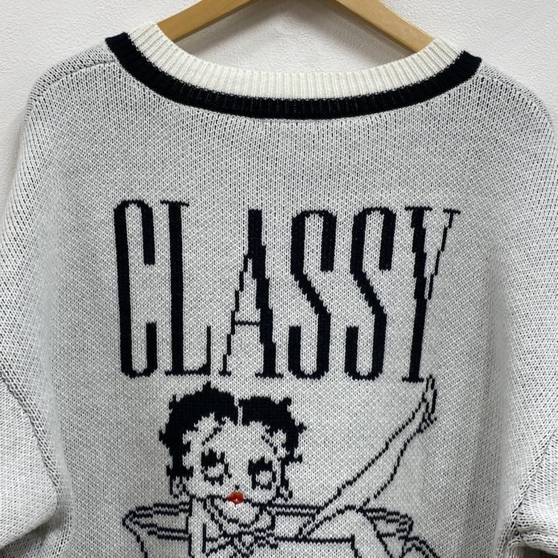 ジェイダ GYDA ニット、セーター 長袖 BETTY BOOP コラボ Vネック LOOSE ニット セーター リブライン 072452634701-01 FREE ロゴ、文字 X キャラクター 白 / ホワイト / white X 黒 / ブラック / black レディース USED 古着 中古 50129751