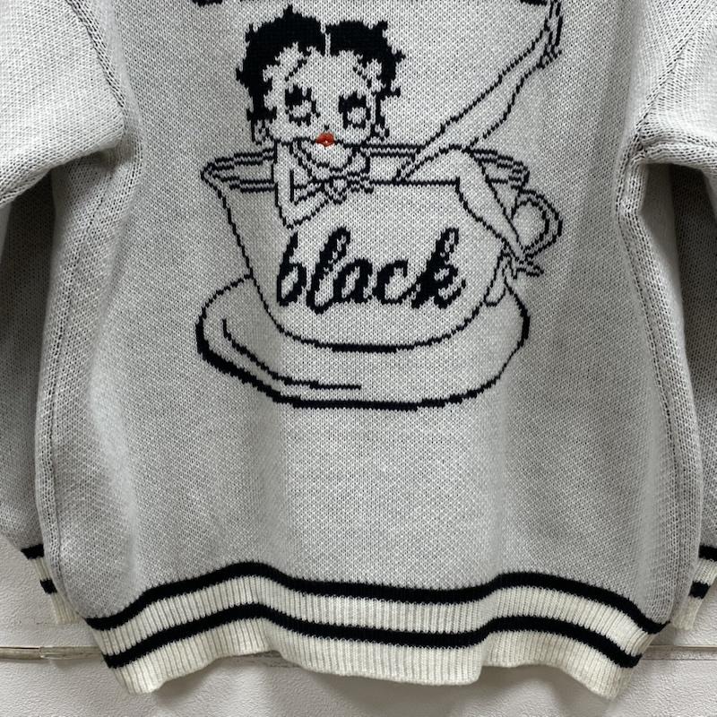 ジェイダ GYDA ニット、セーター 長袖 BETTY BOOP コラボ Vネック LOOSE ニット セーター リブライン 072452634701-01 FREE ロゴ、文字 X キャラクター 白 / ホワイト / white X 黒 / ブラック / black レディース USED 古着 中古 50129751