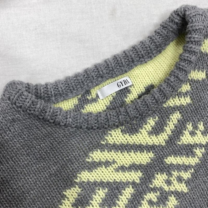 ジェイダ GYDA ニット、セーター 長袖 FRENEMY KNIT TOPS ジャカード ローゲージ ニット セーター 072352603001-01 FREE ロゴ、文字 X 総柄 灰 / グレー / gray X 黄 / イエロー / yellow レディース USED 古着 中古 50129753