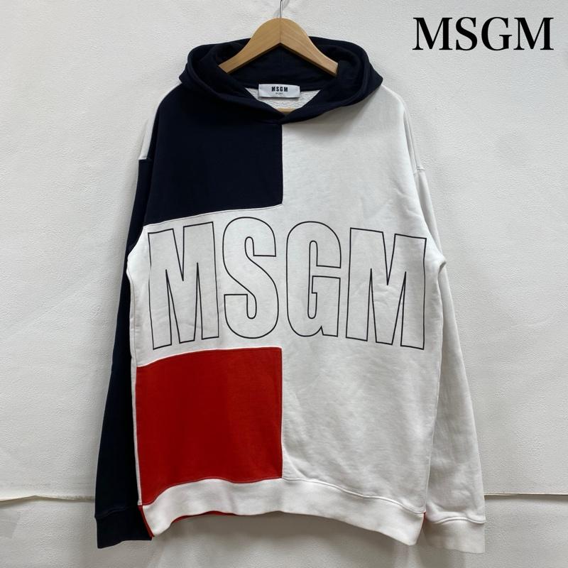 エムエスジーエム MSGM パーカー 長袖 フロントロゴ 切替 プルオーバー フーディー パーカー 2340MM69 XS ロゴ、文字 白 / ホワイト / white X 黒 / ブラック / black X 赤 / レッド / red メンズ USED 古着 中古 50129906