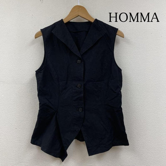 ホンマ HOMMA ベスト ベスト シャツ ジャケット ベスト 前開き ボタン ジレ 無地 アシンメトリー 本間 2 無地 黒 / ブラック / black レディース USED 古着 中古 50129957