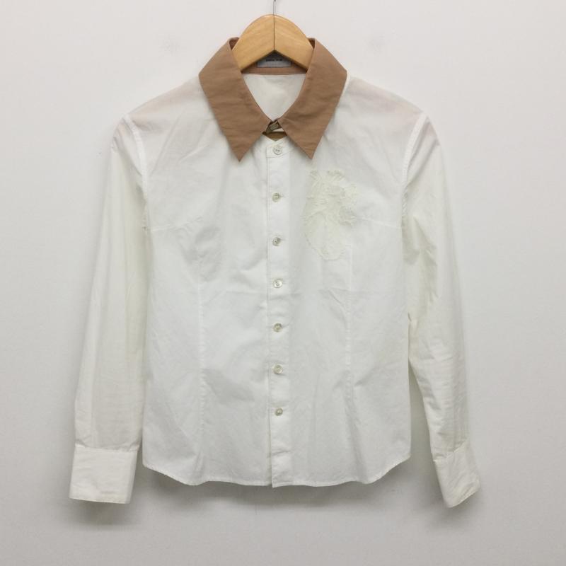 アンダーカバー UNDERCOVER シャツ、ブラウス 長袖 ハート心臓レース刺繍シャツ L 1406 2 2 白 / ホワイト / white X ベージュ / ベージュ / beige レディース USED 古着 中古 50129976