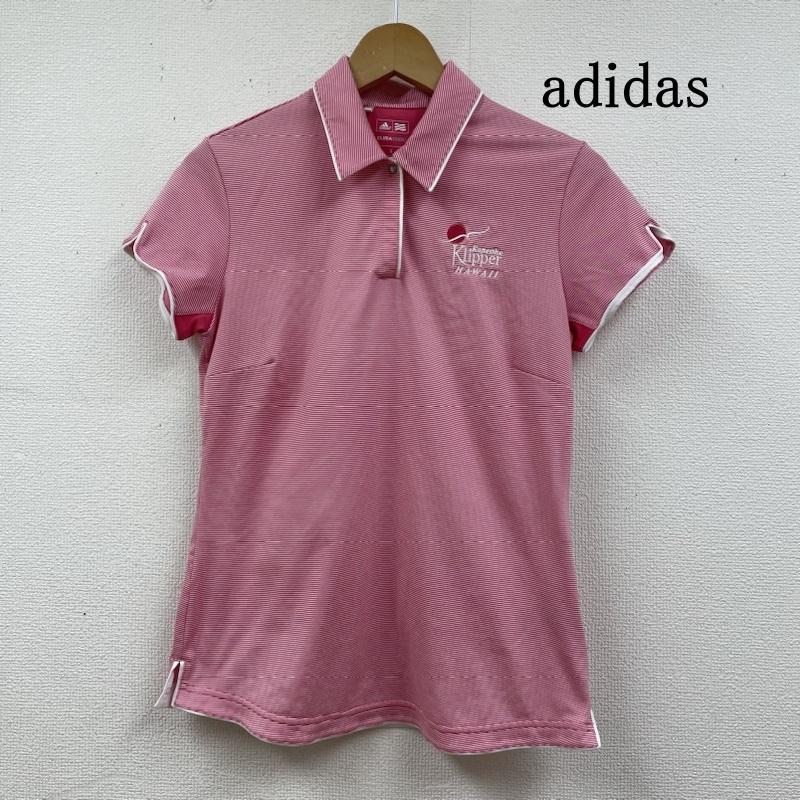 アディダス adidas ポロシャツ 半袖 ゴルフウェア ポロシャツ 半袖 スナップボタン CLIMA COOL ロゴ 刺繍 スポーツ S ロゴ、文字 X 刺繍 X ボーダー柄 桃 / ピンク / pink レディース USED 古着 中古 50130045