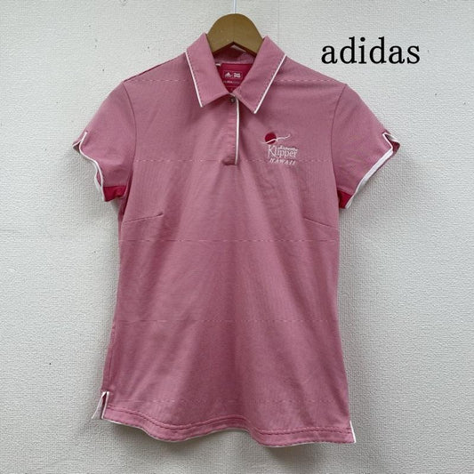 アディダス adidas ポロシャツ 半袖 ゴルフウェア ポロシャツ 半袖 スナップボタン CLIMA COOL ロゴ 刺繍 スポーツ S ロゴ、文字 X 刺繍 X ボーダー柄 桃 / ピンク / pink レディース USED 古着 中古 50130045