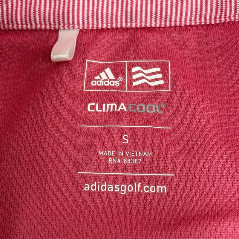 アディダス adidas ポロシャツ 半袖 ゴルフウェア ポロシャツ 半袖 スナップボタン CLIMA COOL ロゴ 刺繍 スポーツ S ロゴ、文字 X 刺繍 X ボーダー柄 桃 / ピンク / pink レディース USED 古着 中古 50130045