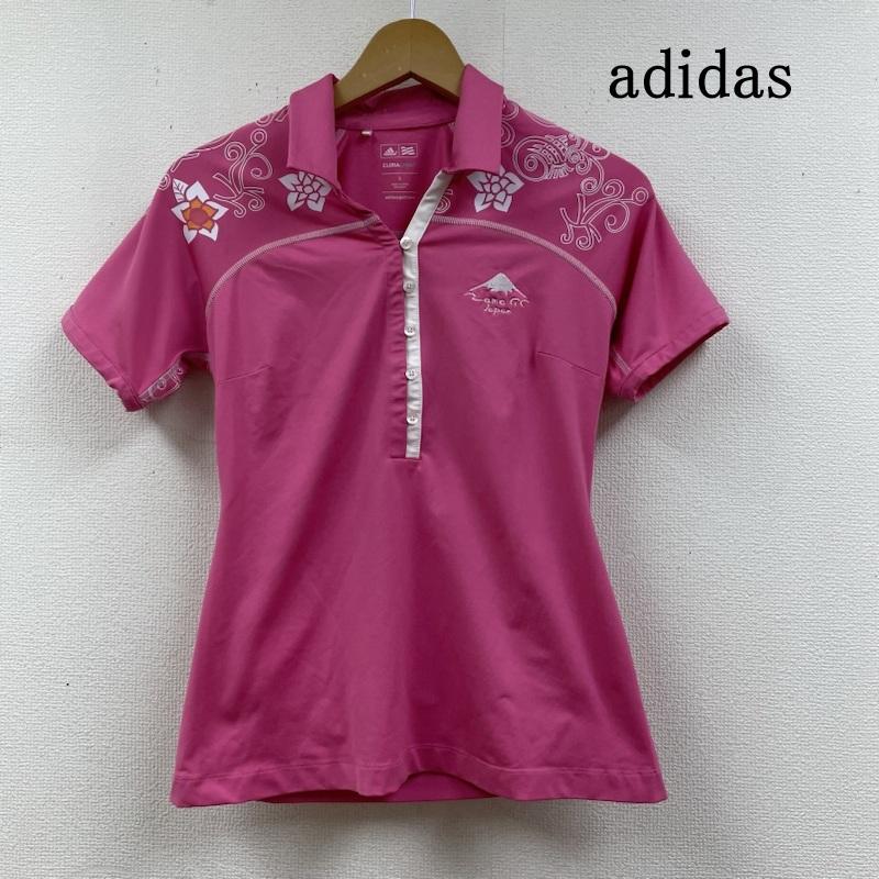 アディダス adidas ポロシャツ 半袖 クール Tシャツ 半袖 ハーフボタン 花柄 プリント ポロシャツ ゴルフ スポーツウェア S プリント X 花柄 X ロゴ、文字 X 刺繍 桃 / ピンク / pink レディース USED 古着 中古 50130046