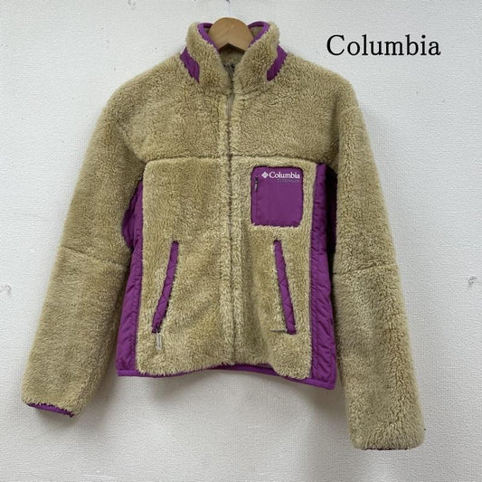 コロンビア Columbia ジャケット、上着 ジャンパー、ブルゾン フリースジャケット ブルゾン ハイネック フルジップ スポーツウエア ロゴ 刺繍 210 PL3558 S ロゴ、文字 X 刺繍 ベージュ / ベージュ / beige X 紫 / パープル / purple レディース USED 古着 中古 50130059