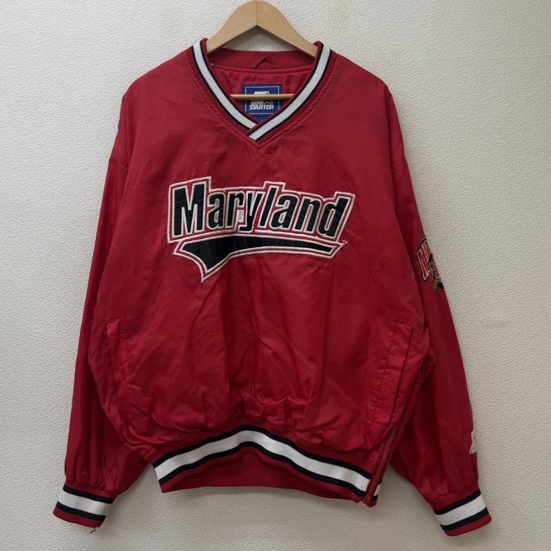 スターター STARTER ジャケット、上着 ジャンパー、ブルゾン 90年代 ビンテージ 青タグ Maryland メリーランド ロゴ Vネック プルオーバー ウォームアップ ジャケット 赤 レッド L 赤 / レッド / red メンズ USED 古着 中古 50130108